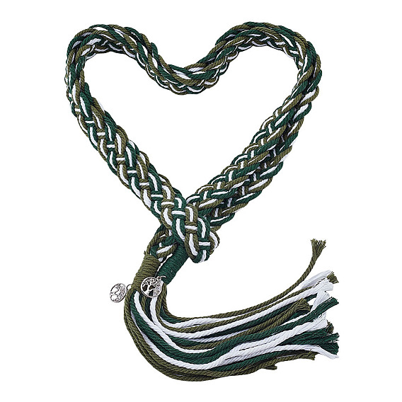 Цепочки-лассо из хлопкового шнура, с плоской круглой сплава с подвесками дерева, античное серебро