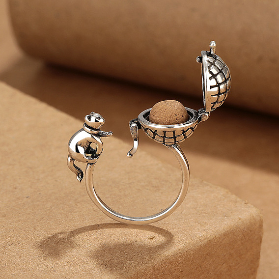 Кошка с клубком пряжи латунные регулируемые манжеты кольца, полое ароматерапевтическое шариковое кольцо