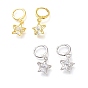 Brass Huggie Hoop Earrings, with Clear Cubic Zirconia, Star
