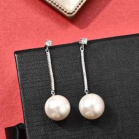 925 круглые серьги-гвоздики из стерлингового серебра с прозрачным кубическим цирконием, с имитацией жемчужины из ракушки