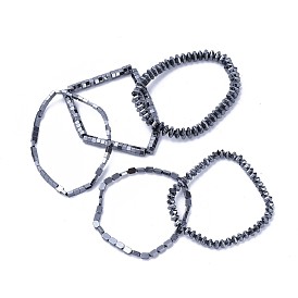 Non-magnetic Synthetic Hematite Stretch Bracelets, Mixed Shapes