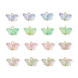 16шт 4 цвета градиентные цветные стеклянные подвески, бабочки прелести, с золотистой латунной петлей