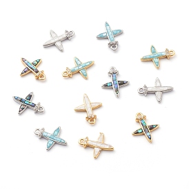 Brass Micro Pave Clear Cubic Zirconia Charms, with Shell, Airplane