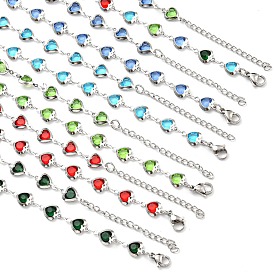 304 ожерелья-цепочки в виде сердечек из нержавеющей стали и стекла, цвет нержавеющей стали