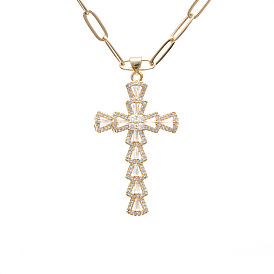 Sparkling White Zirconia Cross & Star Pendant Love Necklace for Men and Women