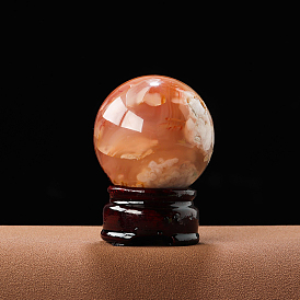 Natural Cherry Blossom Agate Ball Display Decorations(Excluding Wooden Base), Gemstone Sphere