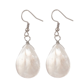 Teardrop Natural Trochid Shell Dangle Earrings, 316 Surgical Stainless Steel Earrings for Women