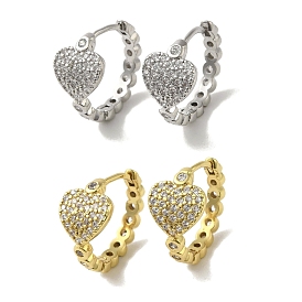 Rack Plating Brass Micro Pave Cubic Zirconia Clip-on Earrings, Long-Lasting Plated, Lead Free & Cadmium Free, Heart