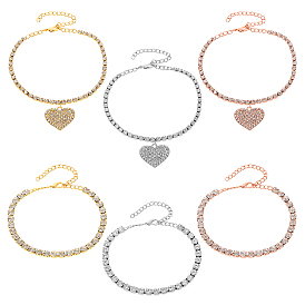 3 сумки 3 цветные наборы теннисных браслетов на лодыжку с кристаллами и стразами для женщин, с сплава сердца подвесками