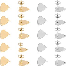 20 шт. 2 цвета ионное покрытие (ip) 304 фурнитура для сережек-гвоздиков из нержавеющей стали, с ушными гайками / серьгами и отверстием, формы сердца
