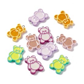 Opaque Resin Pendants, with Platinum Tone Iron Loops, Bear Charms