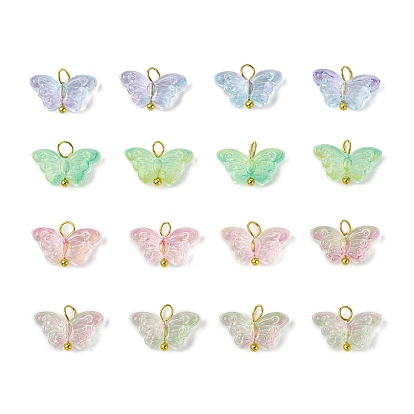 16шт 4 цвета градиентные цветные стеклянные подвески, бабочки прелести, с золотистой латунной петлей