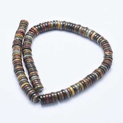 Natural Polychrome Jasper/Picasso Stone/Picasso Jasper Beads Strands, Heishi Beads, Flat Round/Disc