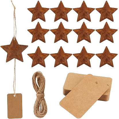 Звездная ржавчина железо большие подвески, с джутовым шнуром