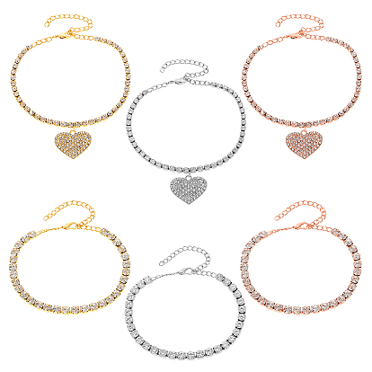 3 сумки 3 цветные наборы теннисных браслетов на лодыжку с кристаллами и стразами для женщин, с сплава сердца подвесками