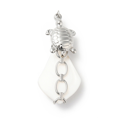 Natural White Shell Pendants, Teardrop Charm, with Stainless Steel Color Plated 304 Stainless Steel Tortoise Findings and Jump Ring