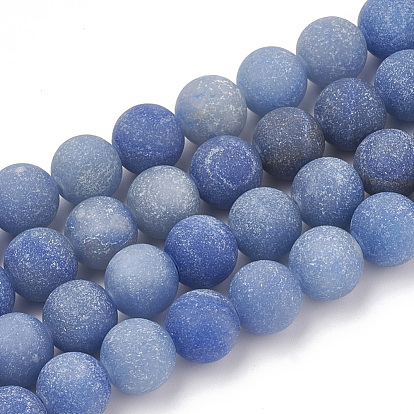 Natural Blue Aventurine Beads Strands, Frosted, Grade A, Round