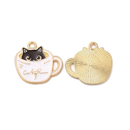 Alloy Enamel Pendants, Cadmium Free & Nickel Free & Lead Free, Golden, Cup with Cat Charm