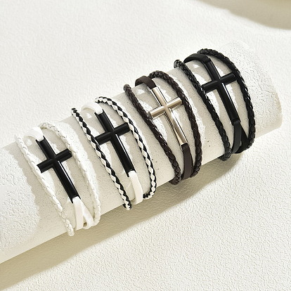 Плетеные браслеты из искусственной кожи в стиле панк, украшения из цинкового сплава для мужчин и женщин, крестик