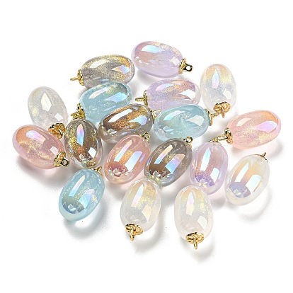 Plating Opaque Acrylic Pendants, with Alloy, Glitter Powder, Grape