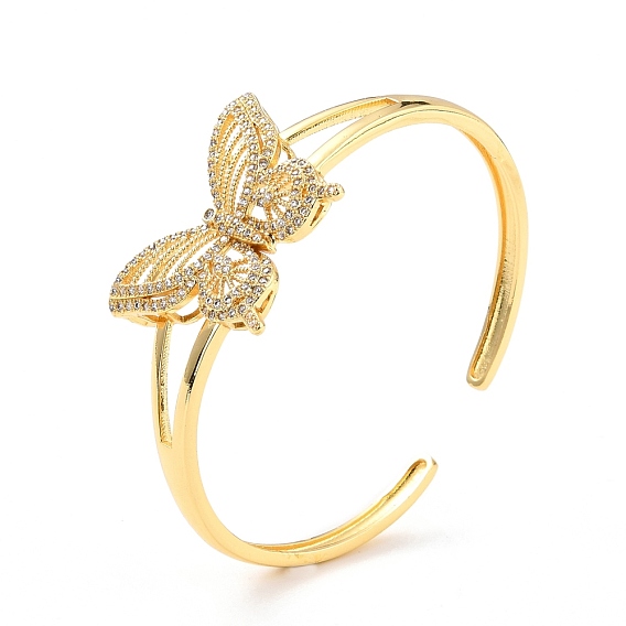 Bling бабочка кубический цирконий браслет-манжета, настоящий 18k позолоченный латунный полый открытый браслет, без кадмия и без свинца