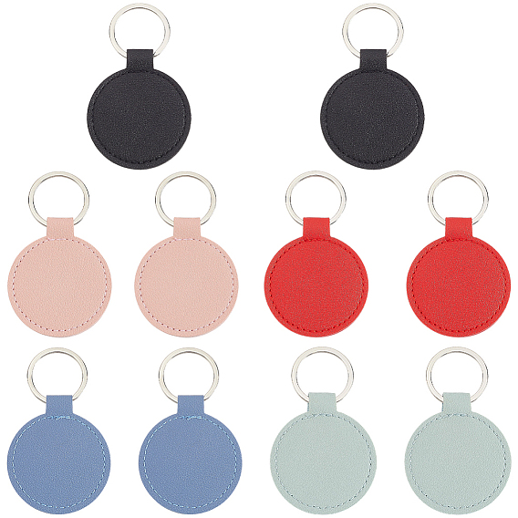 Брелок из искусственной кожи с вырезом 10 шт. 5 цветов, с металлическим кольцом для ключей, плоско-круглые