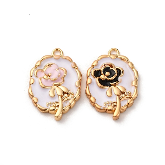 Латунь эмаль подвески, овал с подвеской в виде розы, без кадмия, без никеля и без свинца, реальный 18 k позолоченный