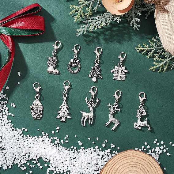 Рождественские подвесные украшения из сплава в тибетском стиле, с карабин-лобстерами , разнообразные