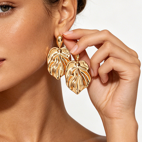 Alloy Stud Dangle Earrings for Women, Leaf
