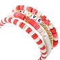 4Pcs 4 Style Polymer Clay Heishi Surfer Stretch Bracelets Set, Smiling Face & Word Love Brass Adjutable Bracelets for Valentine's Day