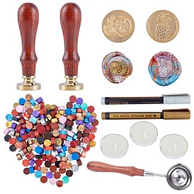 CRASPIRE DIY Scrapbook, Brass Wax Seal Blank Stamp Head and Wood Handle Sets, Wax Sealing Stamp Melting Spoon, Candle, Metallic Markers Paints Pens and Sealing Wax Particles