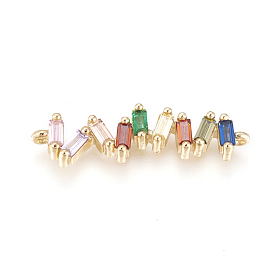 Brass Micro Pave Cubic Zirconia Links, Long-Lasting Plated, Lead Free & Cadmium Free & Nickel Free, Wave, Colorful