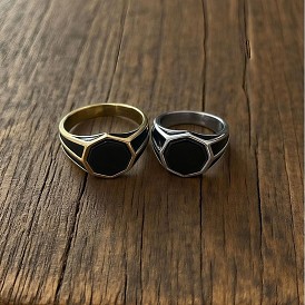 304 мужские перстни из нержавеющей стали со стеклом, восьмиугольник