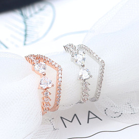 Chic V-shaped Butterfly Knot Double-layered Ring with Zircon, Colorfast and Versatile for Women