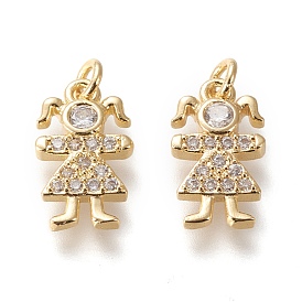 Brass Micro Pave Cubic Zirconia Charms, Long-Lasting Plated, Girl, Clear