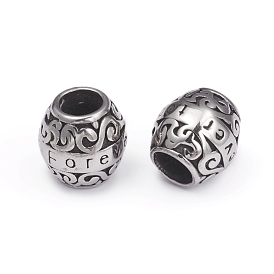 304 Stainless Steel European Beads, Large Hole Beads, Oval with Word Forever