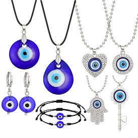 Vintage Glass Evil Eye Fatima Hand Jewelry Set