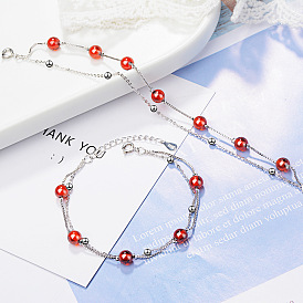 Red Crystal Bracelet with Double-layered Pomegranate Stone - Elegant and Stylish