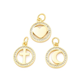 Латунные микро проложить кубического циркония подвески, без кадмия и без свинца, с оболочкой, плоско-круглые, реальный 16 k позолоченный, с целью перехода в кольце