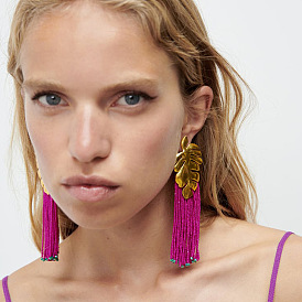Bohemian Style Handmade Beaded Long Earrings Fashion Statement Ear Drops