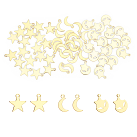SUPERFINDINGS 60Pcs 3 Style Brass Charms, Long-Lasting Plated, Mixed Shapes