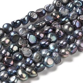 Natural Cultured Freshwater Pearl Beads Strands, Dyed, Two Sides Polished, Grade 3A