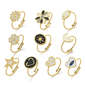 Adjustable 304 Stainless Steel Rings, with Enamel for Woman