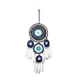 Evil Eye Woven Web/Net with Feather Wall Hanging Decorations, with Iron Ring, for Home Bedroom Decorations