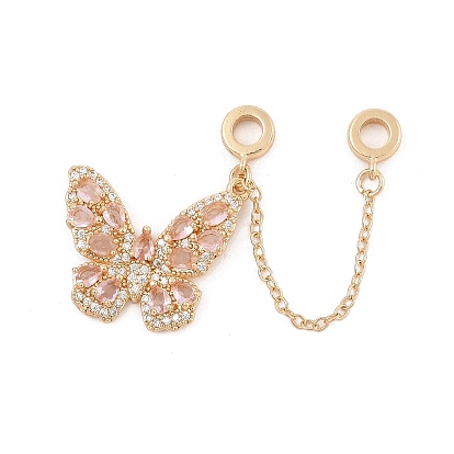 Стойка покрытие бабочка латунь розовый кубический цирконий европейские защитные цепи, для изготовления европейских браслетов, долговечный, без свинца и без кадмия