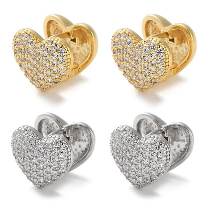 Латунные серьги-кольца из прозрачного кубического циркония, сердце