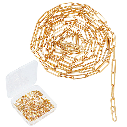 Brass Paperclip Chains, Flat Oval, Drawn Elongated Cable Chains, Soldered, Long-Lasting Plated