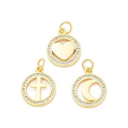 Латунные микро проложить кубического циркония подвески, без кадмия и без свинца, с оболочкой, плоско-круглые, реальный 16 k позолоченный, с целью перехода в кольце