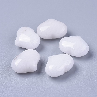Natural White Jade Heart Love Stone, Pocket Palm Stone for Reiki Balancing