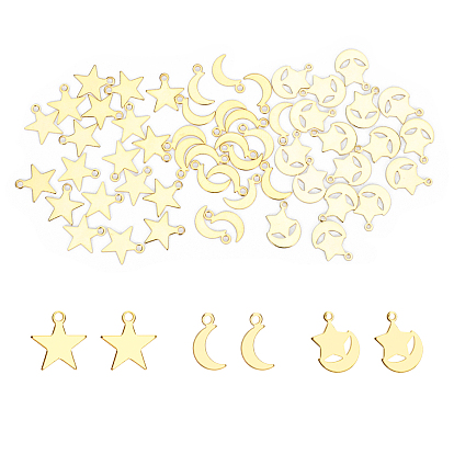 60Pcs 3 Style Brass Charms, Long-Lasting Plated, Mixed Shapes